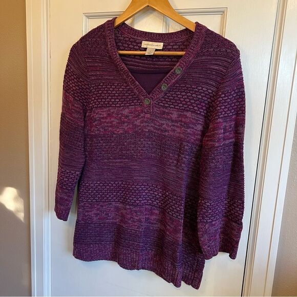 Christopher & Banks Purple V-Neck Sweater with Three-Quarter Sleeves - Picture 2 of 7